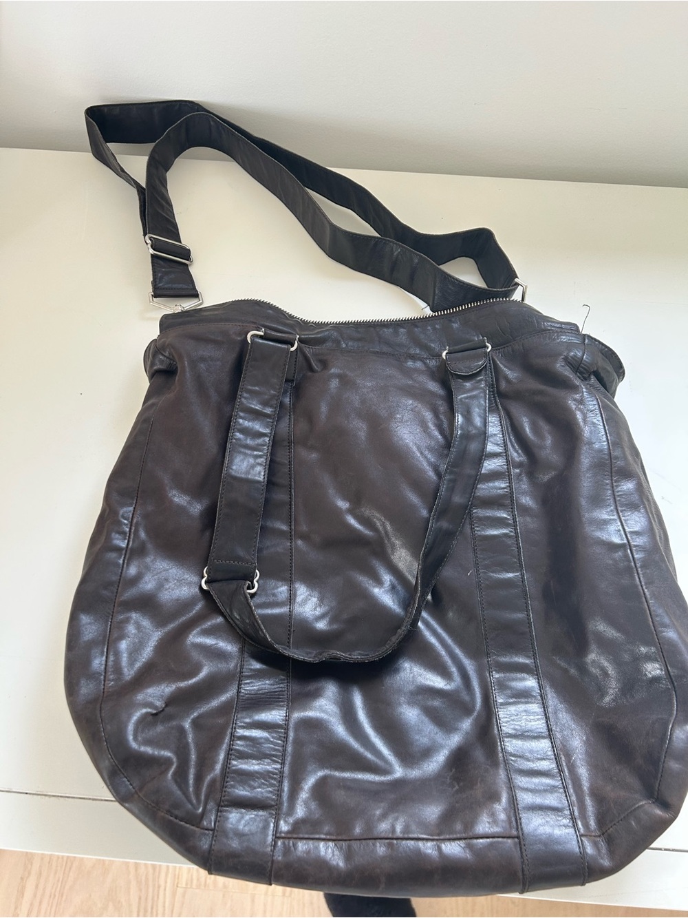 RUDSAK Dark Brown Leather Messenger Tote